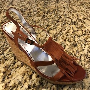 Gianni Bini leather/cork wedges size 8.5, brown